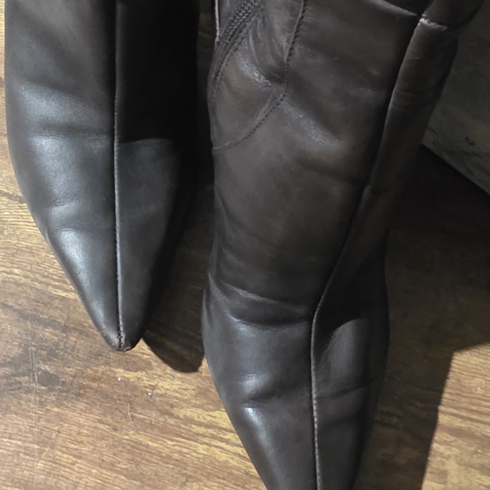 Nine West Timeless Women's Dark Brown Leather Knee-High Stiletto Boots - Picture 15 of 16